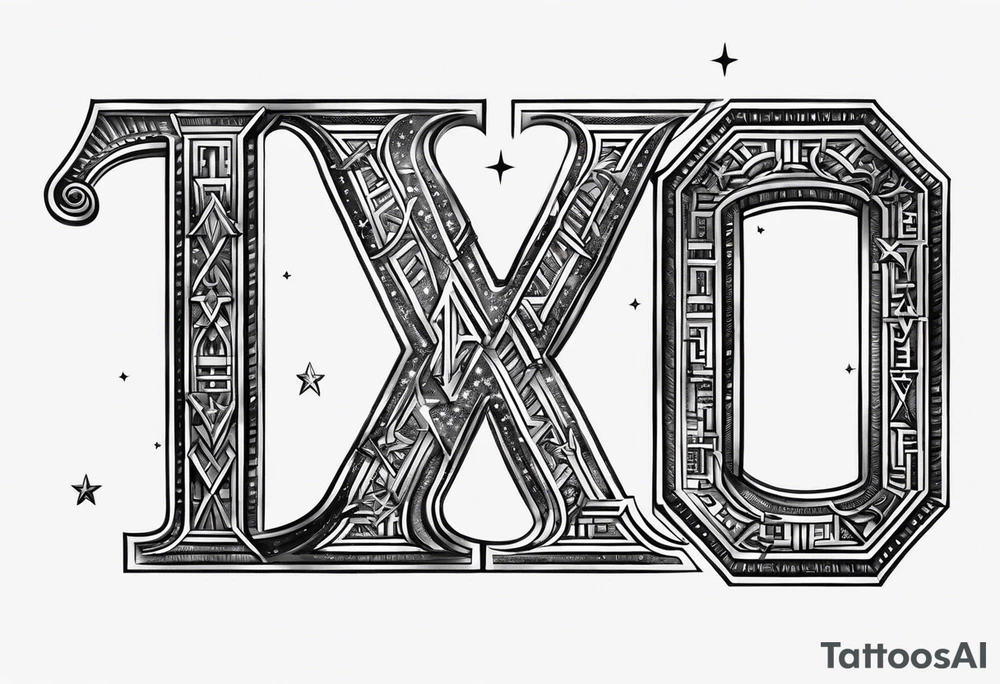 Three Roman numerals with stars ontop with the middle numeral being the tallest and the letters being boxy tattoo idea