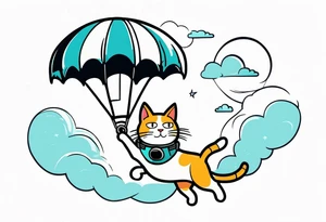 cat going skydiving with parachute in the rick and morty style tattoo idea