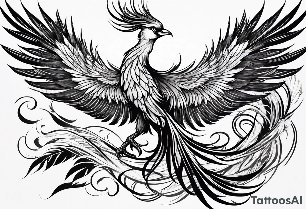 graceful phoenix with extra long tail feathers and a long neck tattoo idea graceful phoenix with extra long tail feathers and a long neck tattoo idea