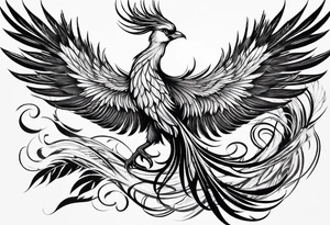 graceful phoenix with extra long tail feathers and a long neck tattoo idea