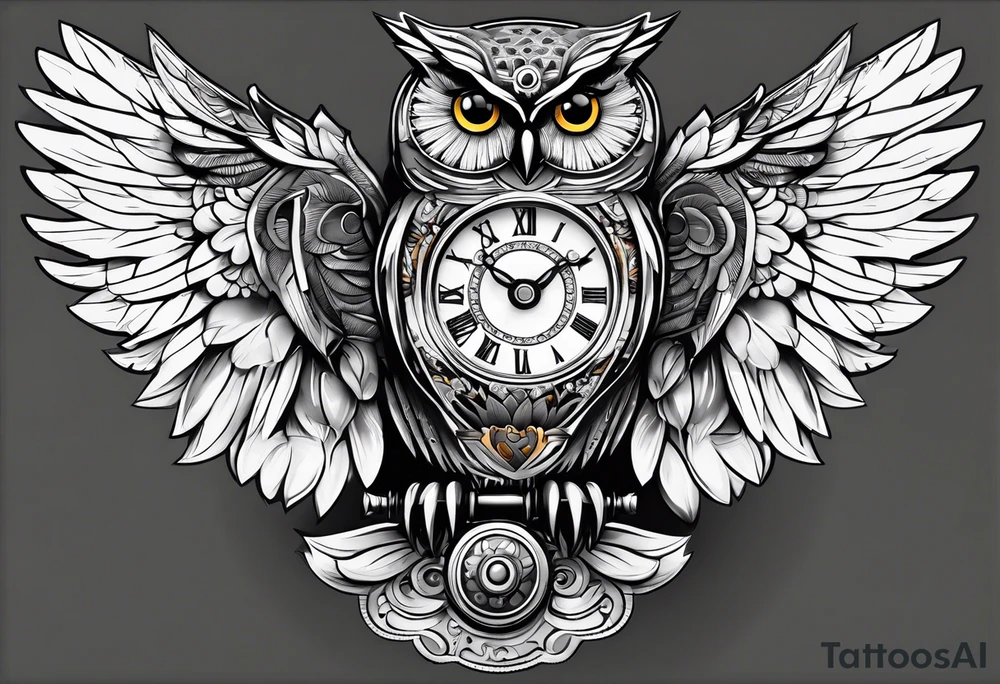 Owl with clockwork tattoo idea