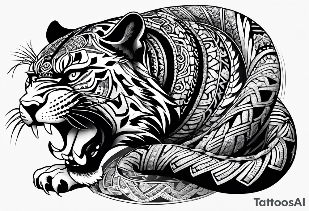 aztec black jaguar with snake tattoo idea
