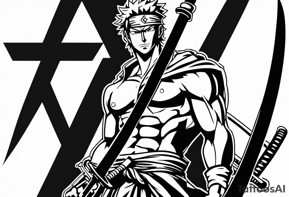 One-piece zoro with swords tattoo idea