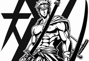One-piece zoro with swords tattoo idea