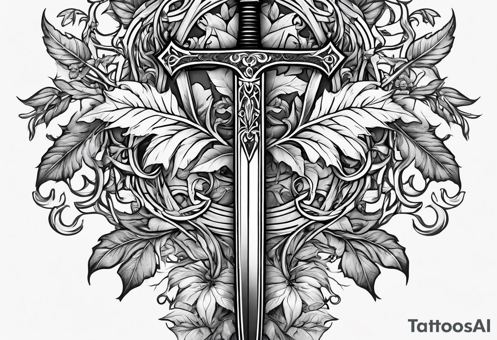 leafy vines with sword tattoo idea