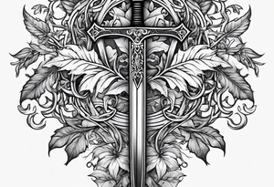 leafy vines with sword tattoo idea