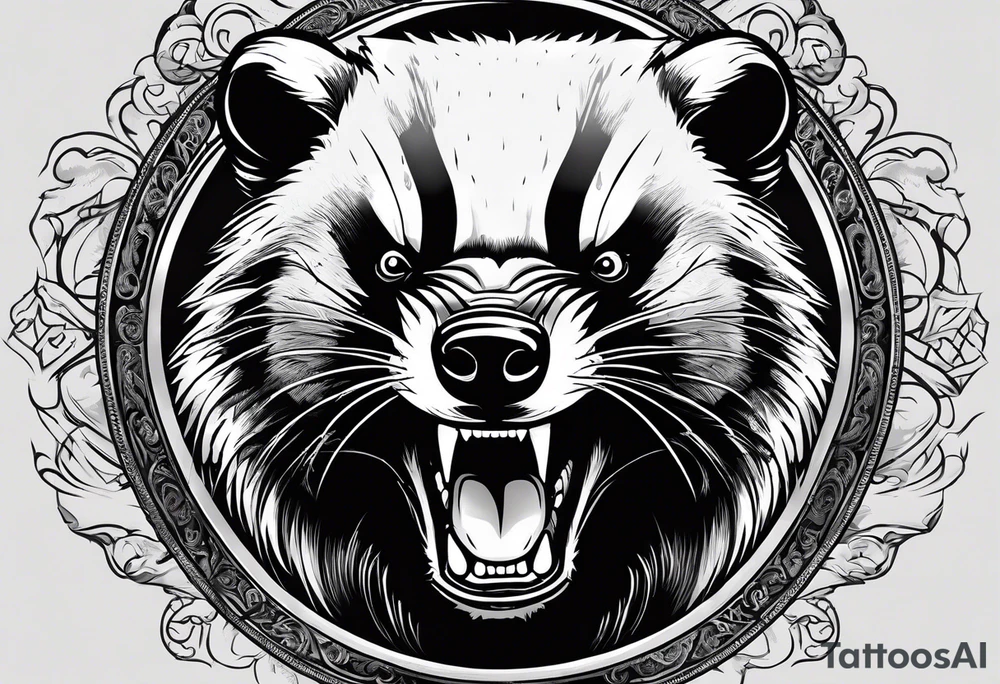 Draw me badger/wolverine with aggressive full body show, killer face with cute smile, very long nails and he attacks like a Turkish gladiator to enemy and also he has very deadly looking. The only weapon is his braveness he fights with his claws. tattoo idea