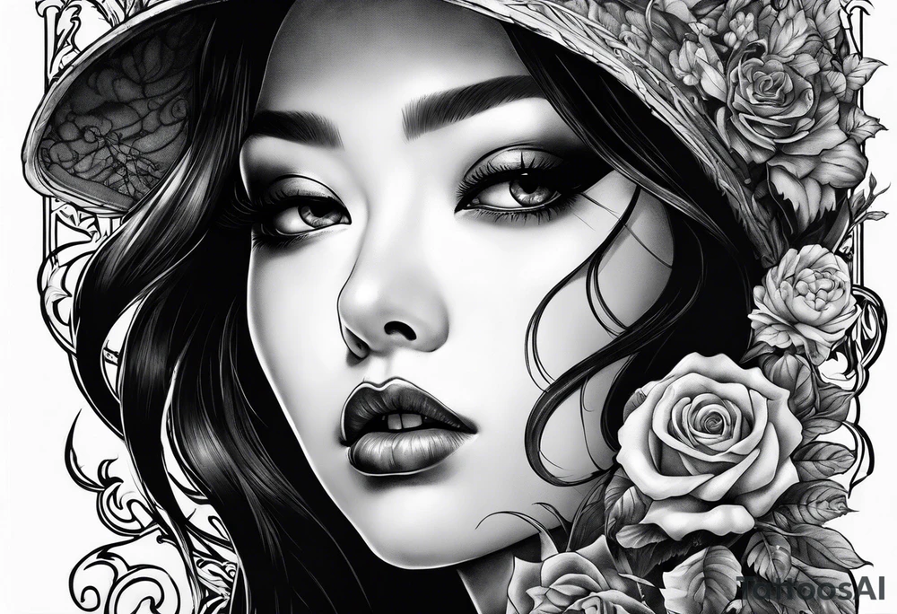 portrait of tomie in a horror scene tattoo idea