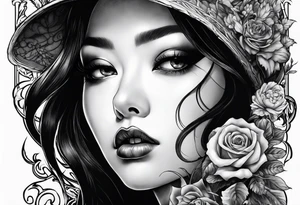 portrait of tomie in a horror scene tattoo idea