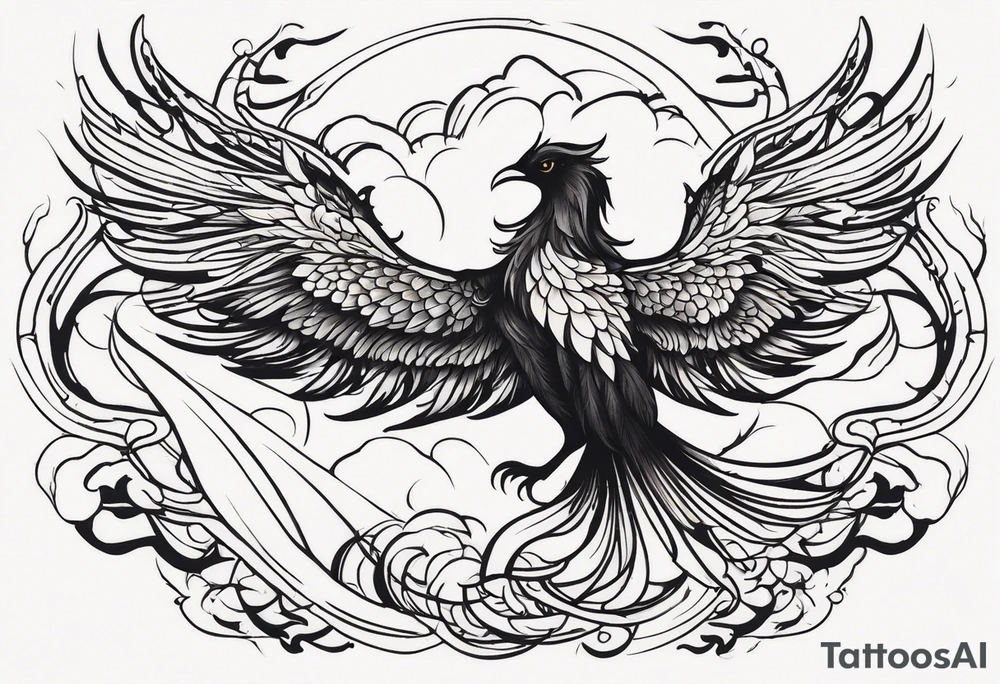 A Phoenix rising up as it's being stung by a scorpion tattoo idea