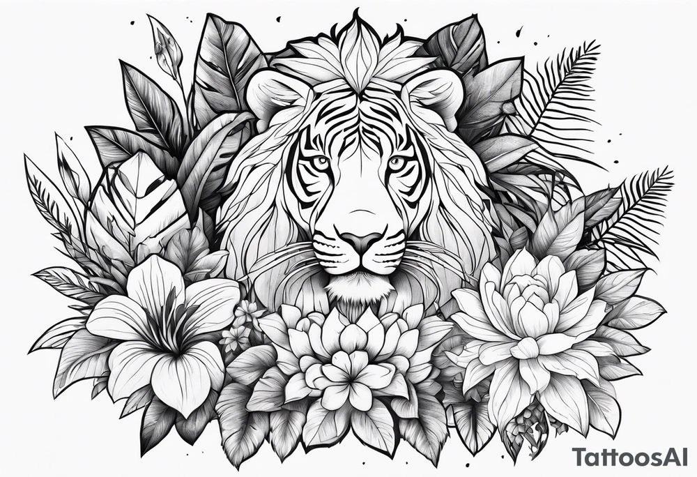 Jungle flowers animals tattoo idea