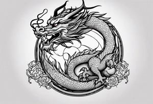 Fierce Chinese dragon black outline full body holding orb tattoo idea