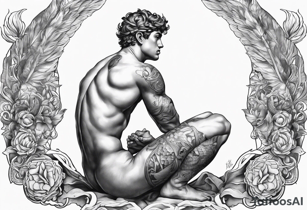 God hermes kneeling naked tattoo idea