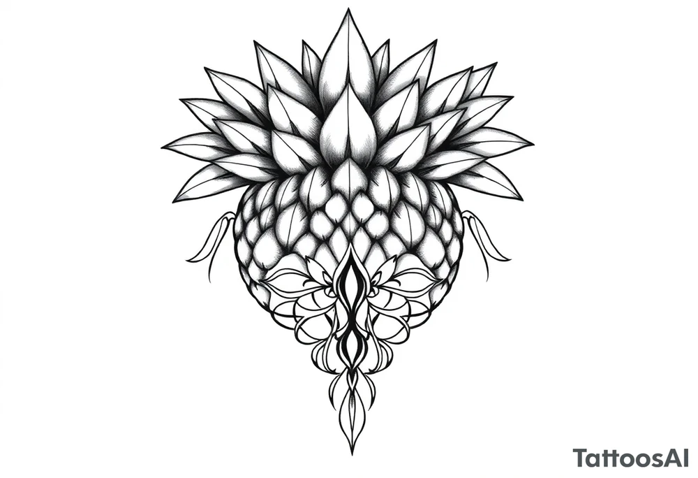 Bushy crown pineapple vagina,  design to go over vagina , erotic vagina  area design, anus to be at the bottom tattoo idea