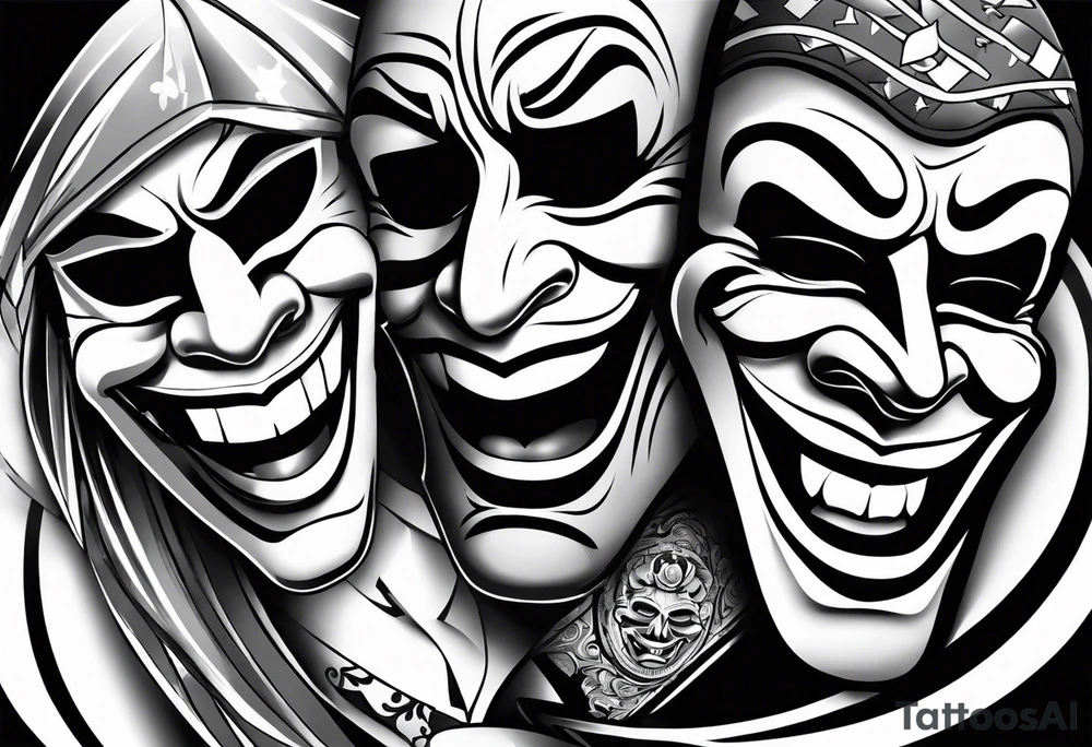 Smile now cry later gangster art masks tattoo idea