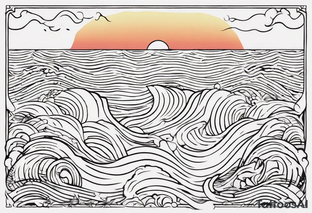 Outline of sunset on sea with a word yes tattoo idea