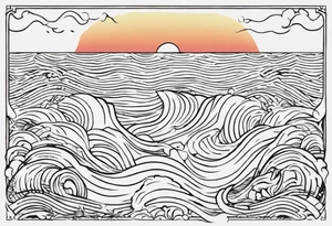 Outline of sunset on sea with a word yes tattoo idea