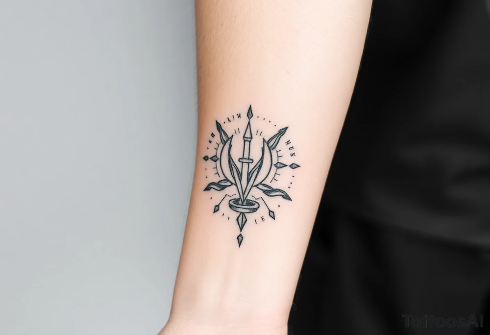A symbol of victory over enemies surrounded by symbols of meditation and a new life tattoo idea