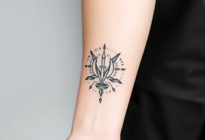 A symbol of victory over enemies surrounded by symbols of meditation and a new life tattoo idea