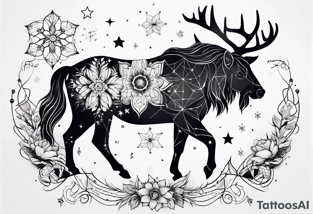 Constellation, animal snow , géométric , flower tattoo idea