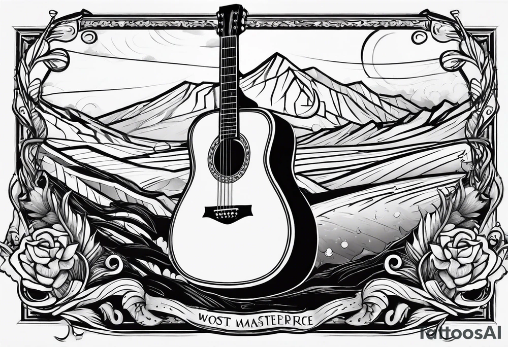 Acoustic Guitar by a campfire with a desert tattoo idea