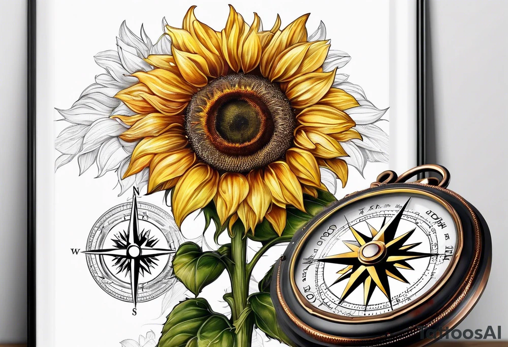 Sunflower next to a compass tattoo idea