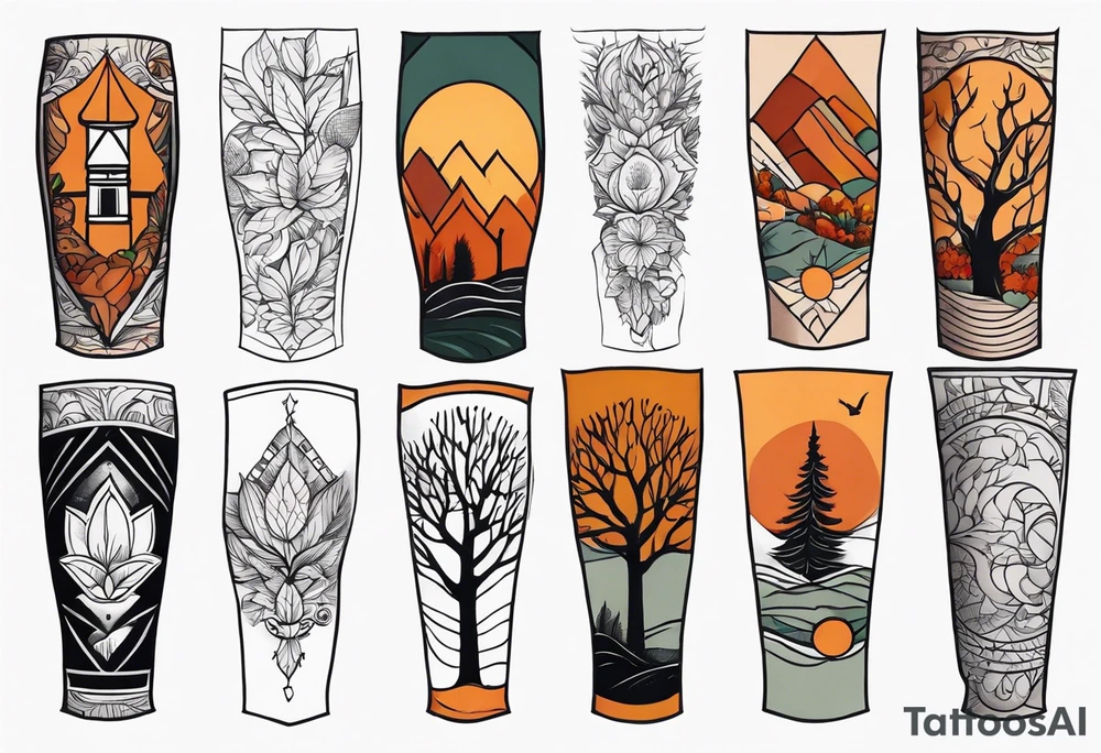 knee tattoo in fall color masculine design with no faces tattoo idea