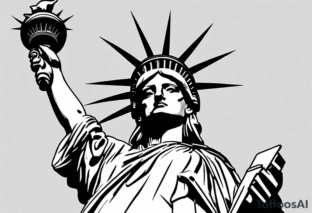 Countour fine line Statue of Liberty crown feminine tattoo idea