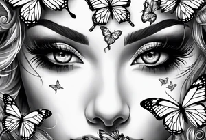 Dark feminine eyes and butterflies tattoo idea
