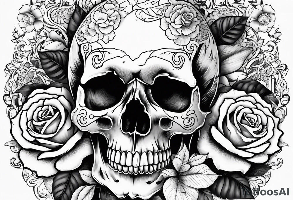 skull and roses tattoo idea
