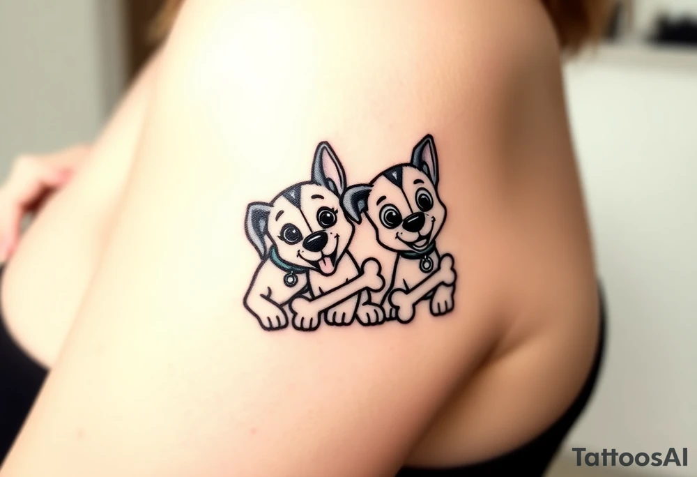 Dogs from paw patrol group chewing bones tattoo idea