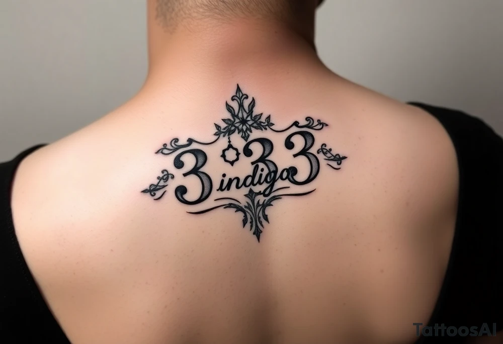 Spiritual number 333 with the name indigo in it small to medium tattoo on neck tattoo idea