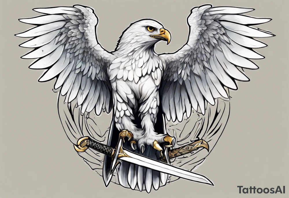 A white hawk holding a sword tattoo idea