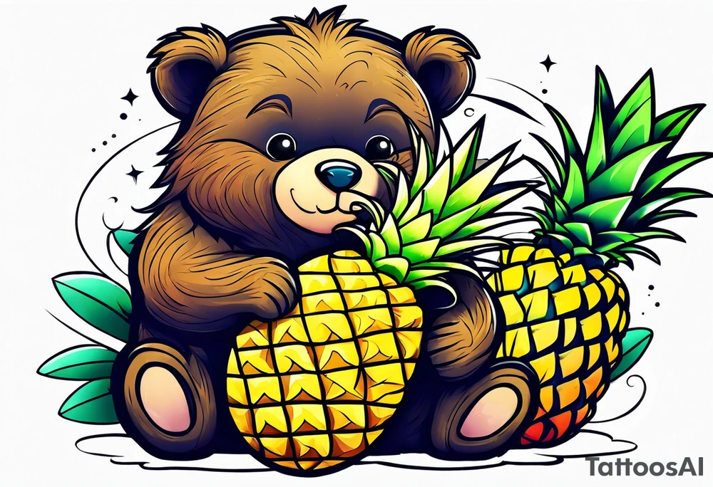 bear hugging pineapple tattoo idea