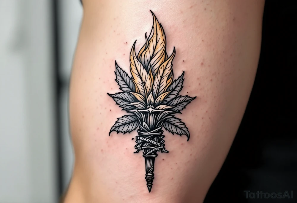 Leadership torch with a background of fig leaves tattoo idea