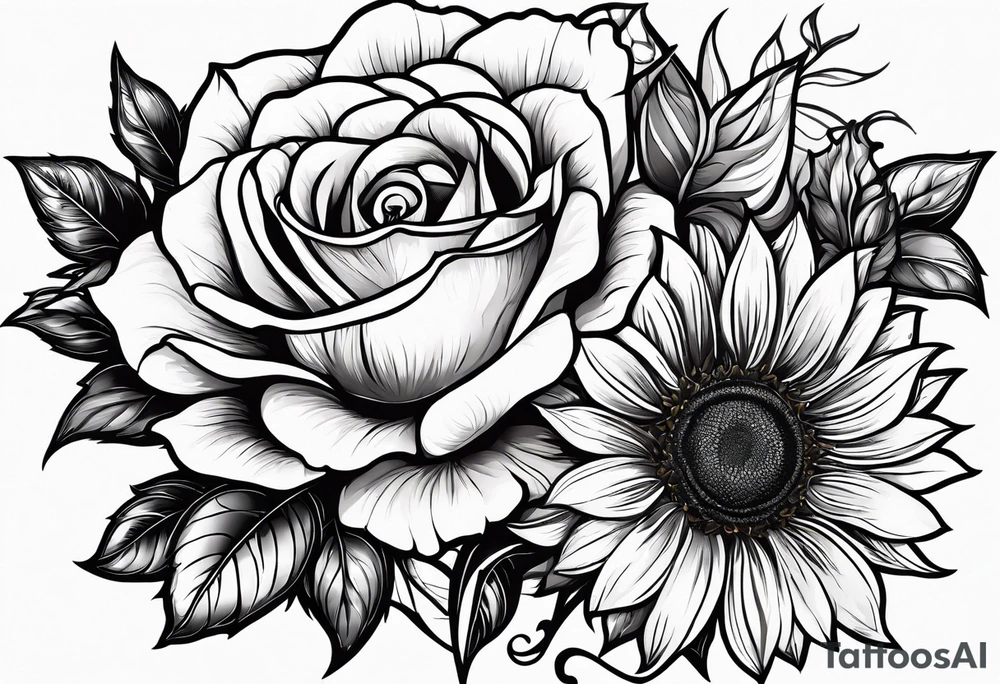 flower rose , sunflower, tattoo idea