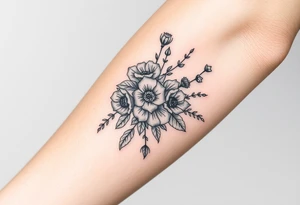 vintage bouquet of wild roses and meadow flowers with morning dew tattoo idea