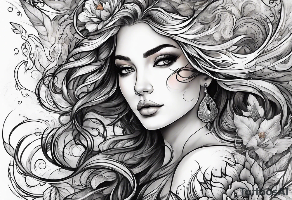 Resurrection strength and courage Beautiful Woman walking through fire and chaos to inner peace and self-love  ethereal tattoo idea