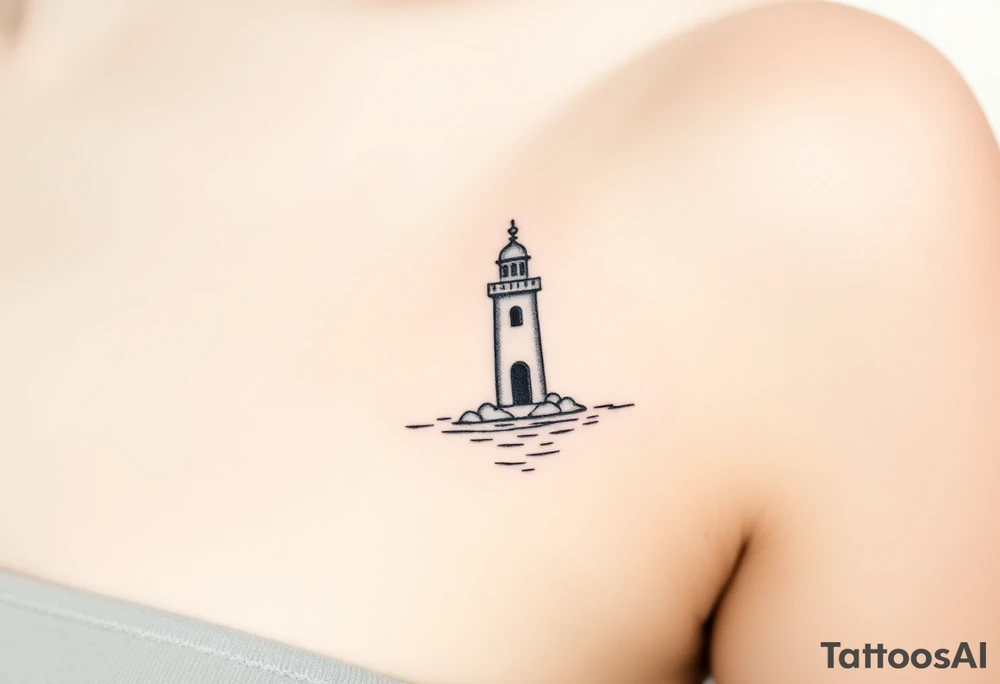 Girly light house on water with crescent moon tattoo idea