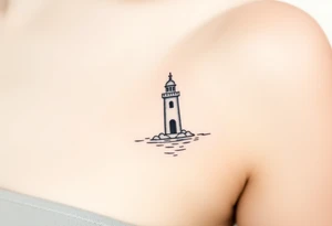 Girly light house on water with crescent moon tattoo idea