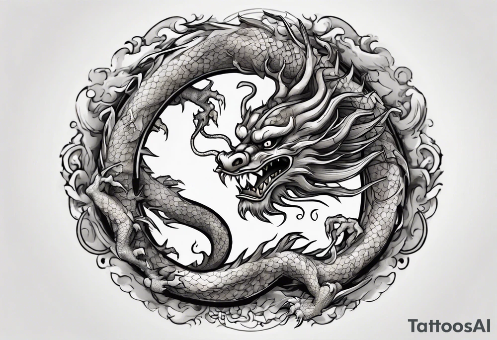 Chinese dragon in a circular shape with "02.03" written on its skin tattoo idea