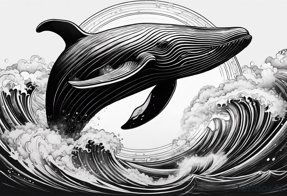 Whale jumping over a crescent moom tattoo idea