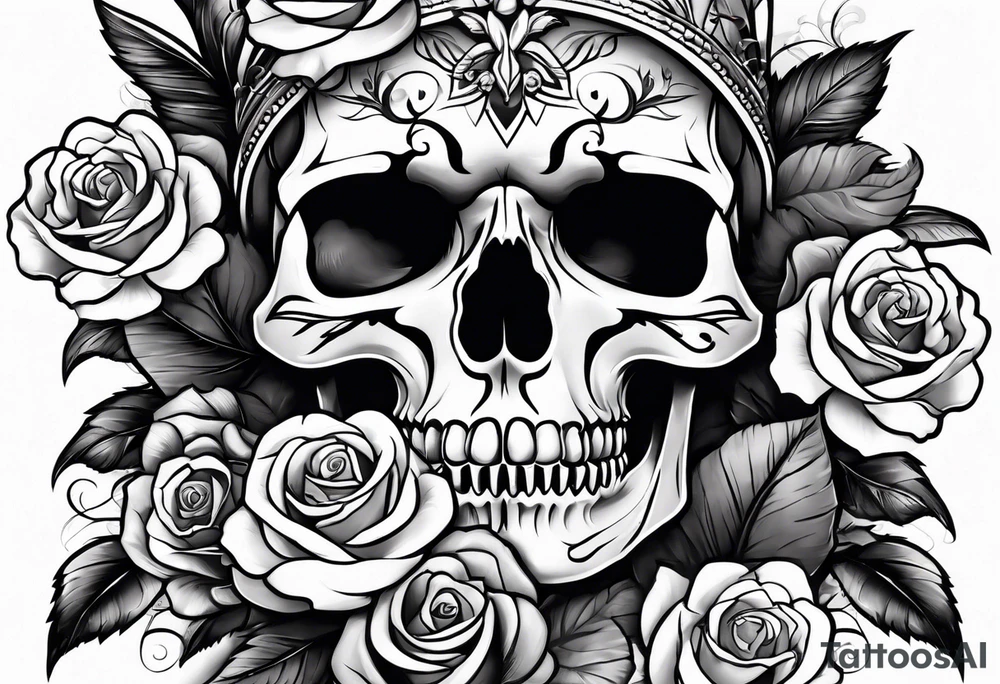 Skull with roses tattoo idea