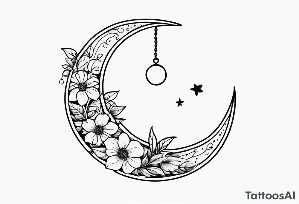 Crescent moon with flowers tattoo idea