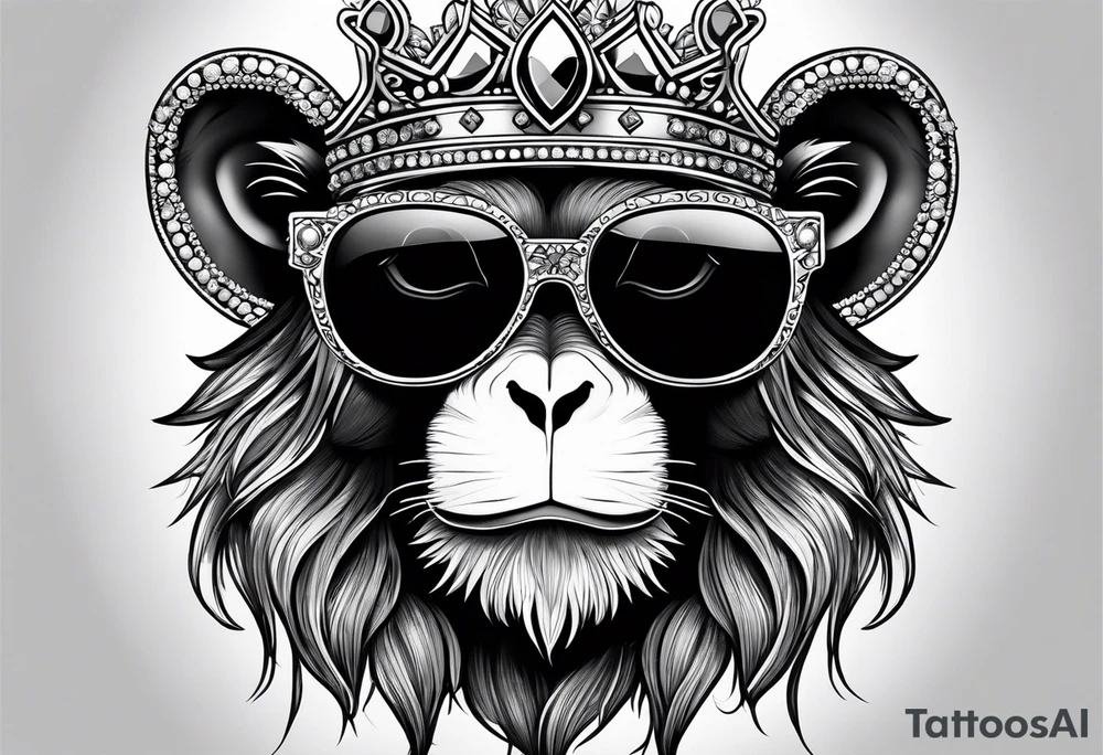 A cool free spirit female monkey with a princess crown and shades tattoo idea