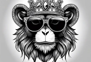A cool free spirit female monkey with a princess crown and shades tattoo idea