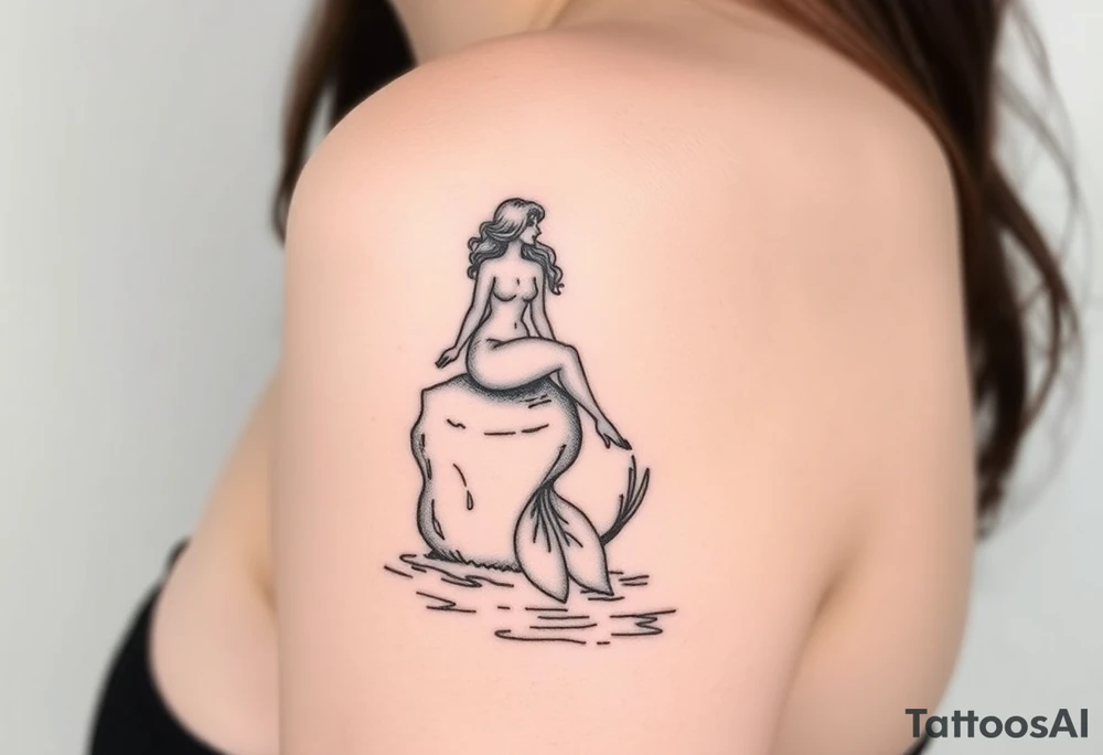 mermaid above water sitting on rock with tail in water tattoo idea