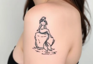mermaid above water sitting on rock with tail in water tattoo idea