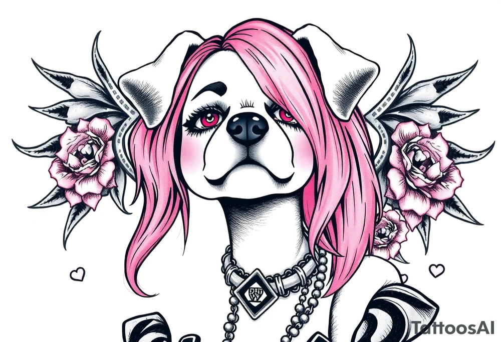 hot puppy goth girl with big boobs and pink hair tattoo idea