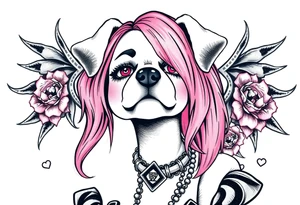 hot puppy goth girl with big boobs and pink hair tattoo idea